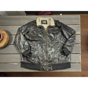 Levi’s Faux Leather Sherpa Lined Bomber Jacket Men’s XLT Brown Zip Front